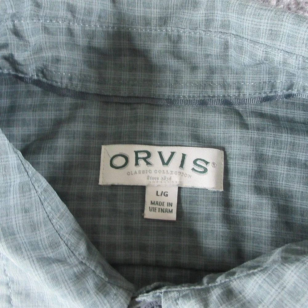 Orvis Shirt Mens L Green Check Short Sleeve Button Up Casual Outdoor Golf - Picture 4 of 9